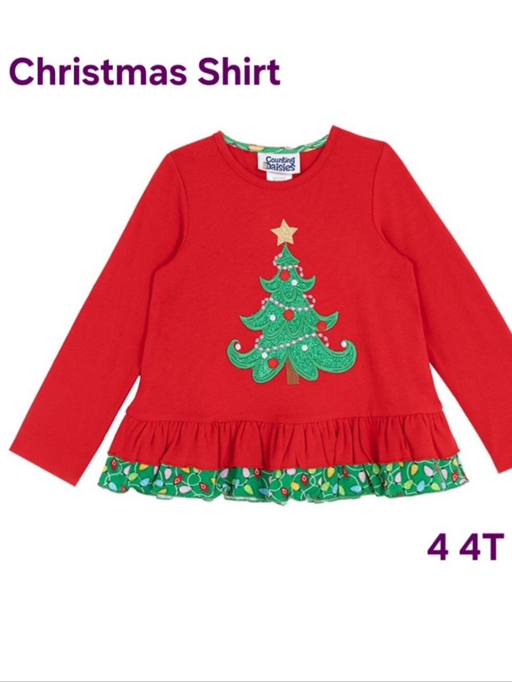 Counting Daisies Size 4 4T Christmas Top Red NWT Red Long-sleeve Holiday Shirt